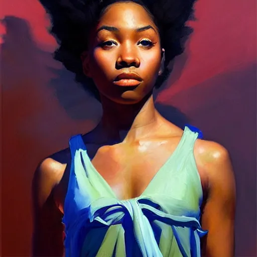 Image similar to Greg Manchess portrait painting of a beautiful 16 year old afropunk blasian character, medium shot, asymmetrical, profile picture, Organic Painting, sunset day, matte painting, bold shapes, hard edges, street art, trending on artstation, by Huang Guangjian and Gil Elvgren and Sachin Teng