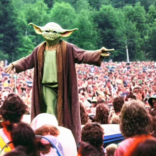 Image similar to yoda performing at woodstock