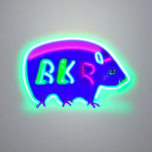 Image similar to cyberpunk hamster made of glowing rainbow neon lights holding a rainbow gem crystal, light reflection, 8 k, hd, logo