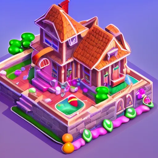 Image similar to Isometric 3D Fantasy Cute House, in style candy crush, very realistic, no background, 4k, 3D character, very colourful, cinematic lighting, soft neon, CGI render, trending on Behance