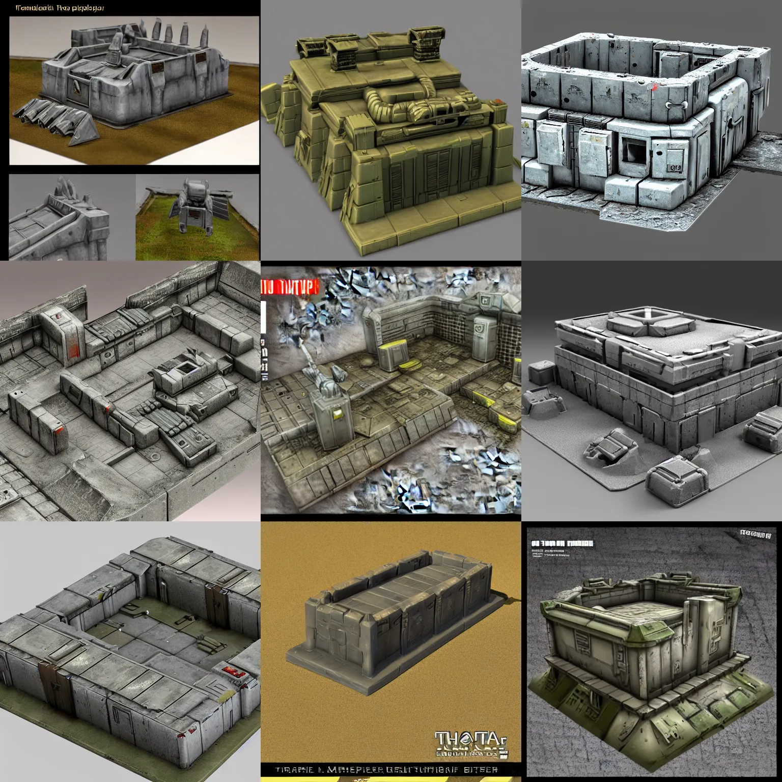 Prompt: 40k Tau empire bunker. Tao coalition. Greater good grimdark bunker. 3d printable wargaming terrain. High resolution render. Stl model. CGSociety.