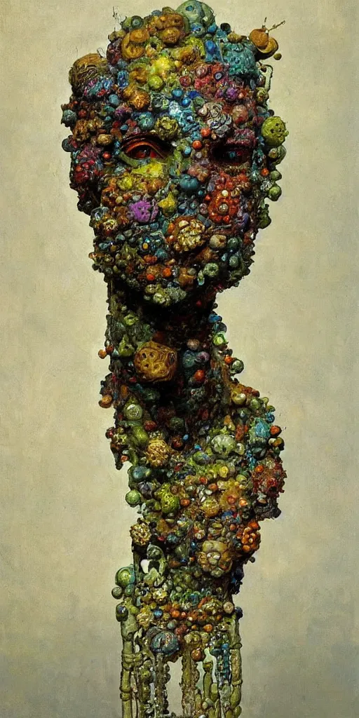 Image similar to a sculpture portrait made of bacteria and virus and molecules and atoms, painting part by wojciech siudmak, part by ilya repin, part by max ernst, part by norman rockwell, artstation