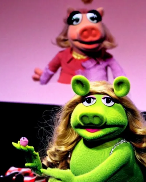 Prompt: miss piggy giving a ted talk on stable diffusion to an audience of muppets about the future of image generation. on the giant video screen behind miss piggy is picture of salvador dali sitting on an avocado toilet, photorealistic, ted talks, muppets