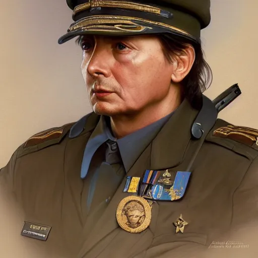 Prompt: Portrait of Michael Cimino as a military officer, intricate, headshot, highly detailed, digital painting, artstation, concept art, sharp focus, cinematic lighting, illustration, art by artgerm and greg rutkowski, alphonse mucha, cgsociety