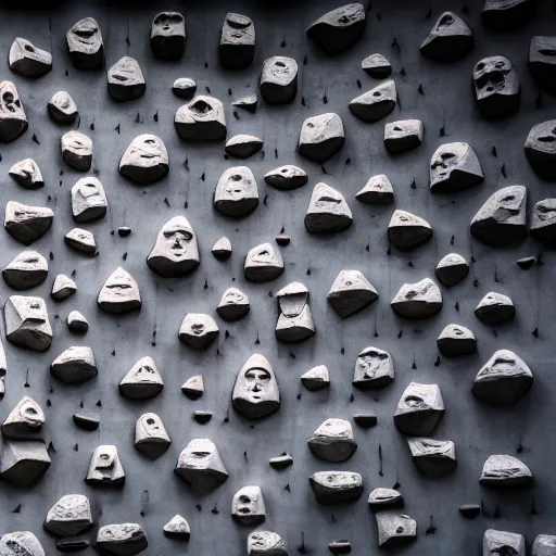 Prompt: bouldering wall made of human faces, photo, iso, mm, octane,