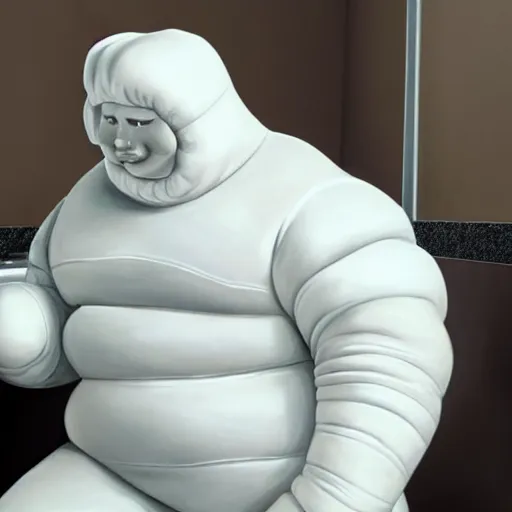 Image similar to the michelin man on the toilet sweating