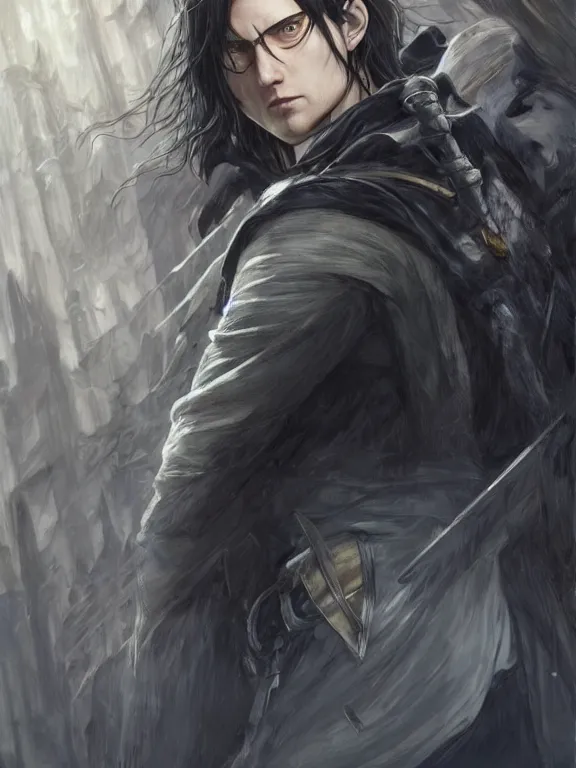 Image similar to levi ackerman, the lord of the rings, hyper detailed,, 8 k realistic, trending in artstation, digital painting, studio quality, cryengine, frostbite 3 engine, character design, smooth, sharp focus, art by artgerm and greg rutkowski and alphonse mucha and ian sprigger and wlop and krenz cushart