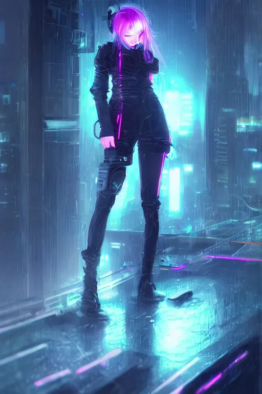 Image similar to portrait futuristic cute cyberpunk young female Alchemist, in futuristic stormy heavy snowy thunder flashing tokyo rooftop cyberpunk night, ssci-fi, fantasy, intricate, very very beautiful, elegant, neon light, highly detailed, digital painting, artstation, concept art, soft light, hdri, smooth, sharp focus, illustration, art by tian zi and craig mullins and WLOP and alphonse mucha