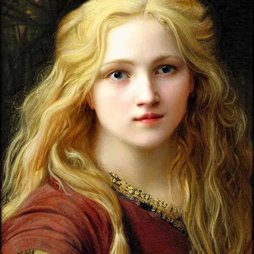 Prompt: A beautiful Blonde Woman with Locks in the style of Sophie Anderson, Portrait