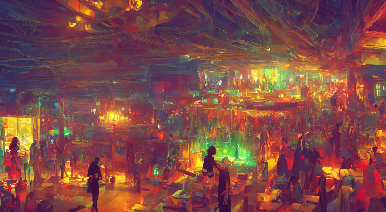 Image similar to bazaar zouk oriantal multicolorful sky shine place mosquet painting stylized digital video game icon global illumination ray tracing 8 k hd resolution, by ilya kuvshinov and cushart krentz and gilleard james