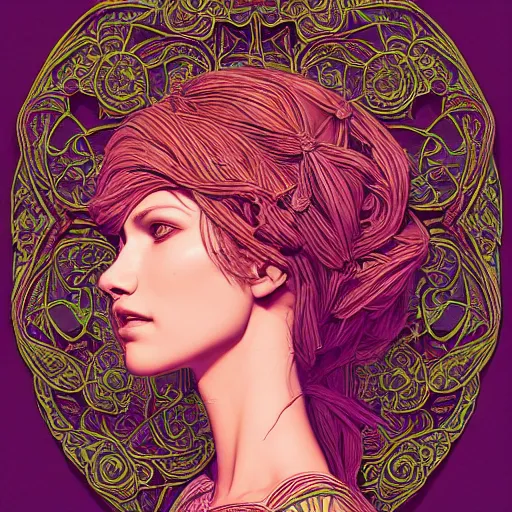 Image similar to the head of an incredibly elegant and beautiful woman partially made of potatoes and violets, an ultrafine detailed illustration by james jean, final fantasy, intricate linework, bright colors, behance contest winner, vanitas, angular, altermodern, unreal engine 5 highly rendered, global illumination, radiant light, detailed and intricate environment