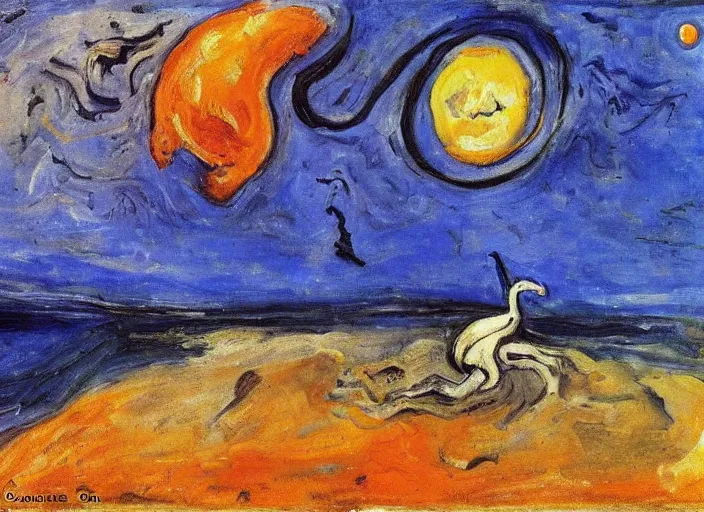 Prompt: a snail on the beach under the moon, by chaim soutine