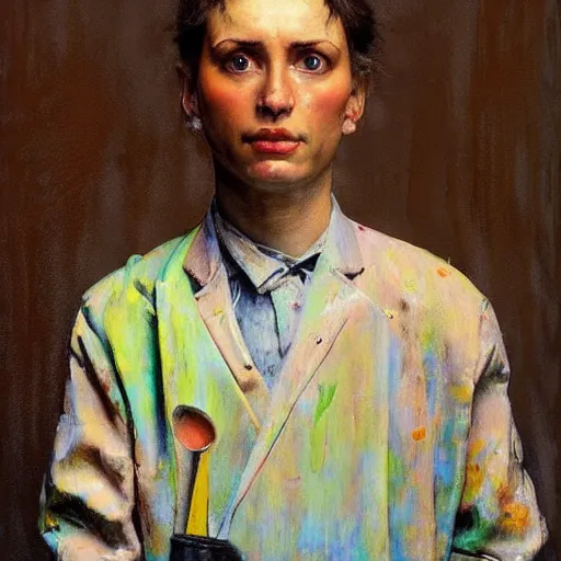 Prompt: a sculpture portrait made of paint and pastel and brush and spatula, painting part by wojciech siudmak, part by ilya repin, part by max ernst, part by norman rockwell, artstation