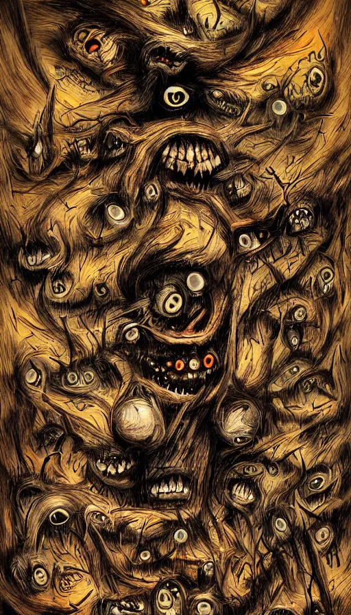 Image similar to a storm vortex made of many demonic eyes and teeth, by jesper esjing