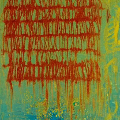 Image similar to the guy sends his love to the girl, art by cy twombly