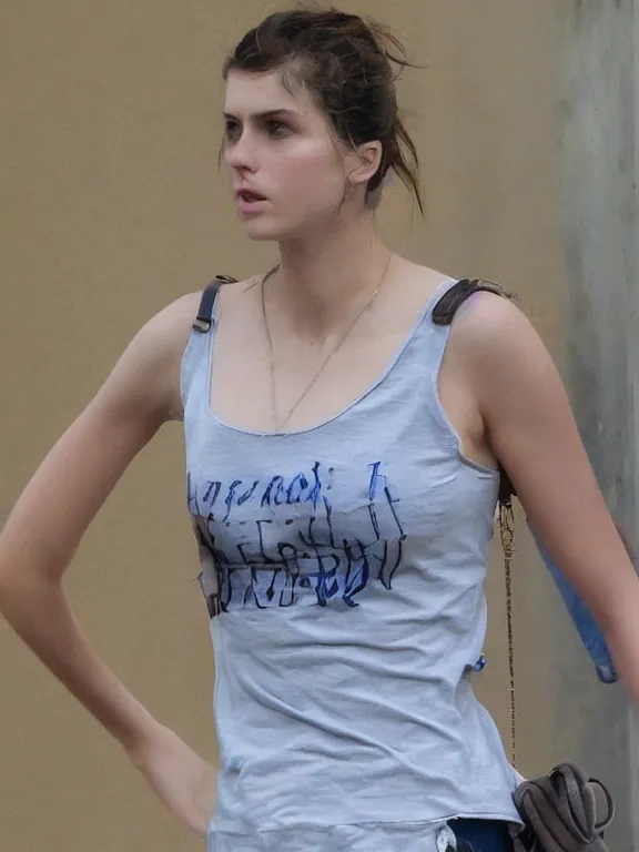 Image similar to hyperdetailed close shot of alexandra daddario, fashion, venus, with ripped crop t - shirt, fine - face, pretty face