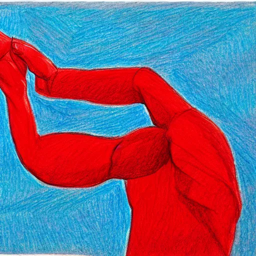 Prompt: red ballpoint pen drawing of an arm outsider art