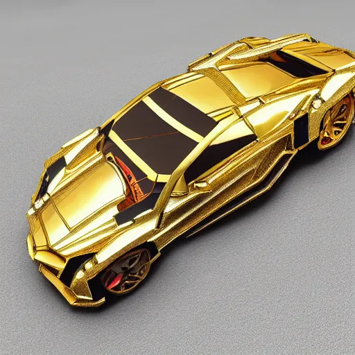 Image similar to lamborgini toy made of golden jewelery, diamonds, photorealism,