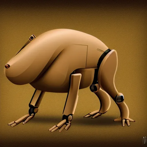 Image similar to a robot capibara, character design concept.