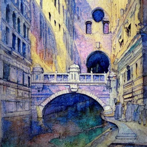 Image similar to the bridge of sighs in the style of vrubel, watercolor, pastel colors