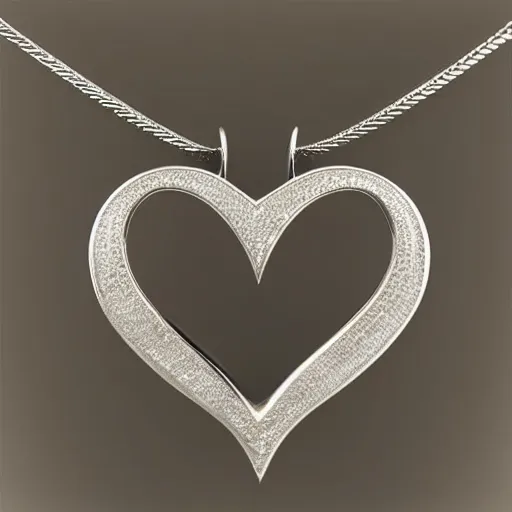 Prompt: A silver peach heart necklace pendant set with diamonds, front photo, 3D rendering