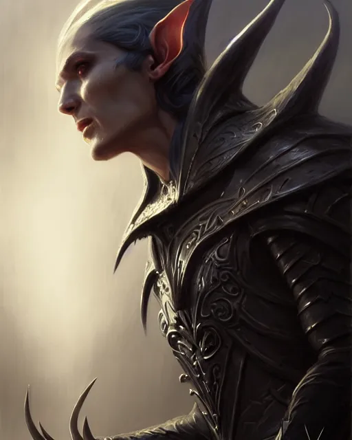 Image similar to the elven dark lord, full metal armor, necromancer | | realistic shaded, fine details, fine - face, realistic shaded lighting painting by greg rutkowski, diego gisbert llorens, magali villeneuve, artgerm, jeremy lipkin, michael garmash, rob rey