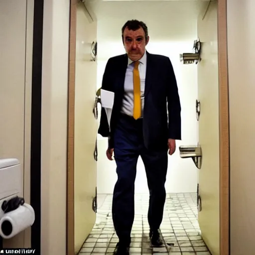 Image similar to gerald darmanin is searching his dignity in the toilets