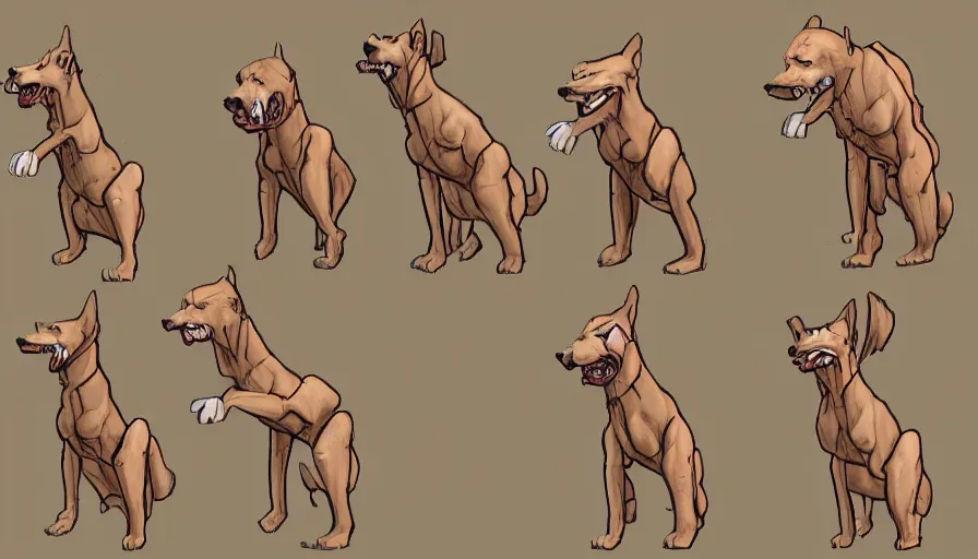 Prompt: TFTG art of a man turning into a dog in multiple steps, deviantart, transformation sequence, tf art, triptych