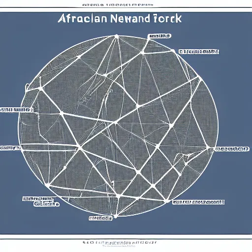 Image similar to map of decentralized african network of governance based on neural network, highliy detailed line drawing