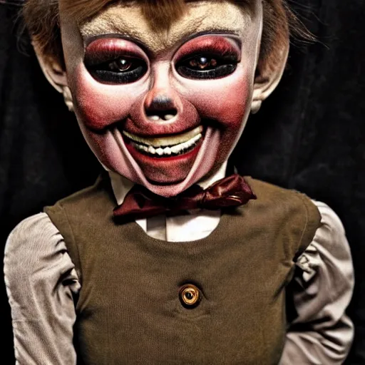 Image similar to high detailed portrait of a ventriloquist dummy, scary, horrifying, creepy