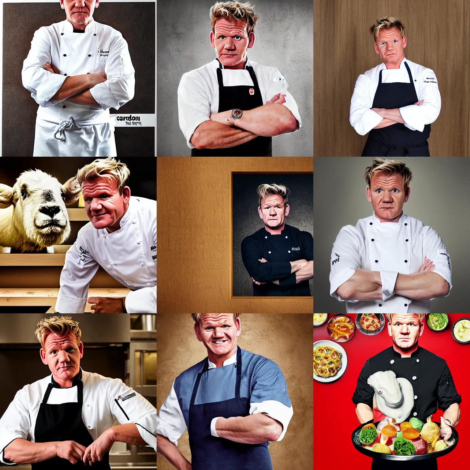 Prompt: portrait of chef! gordon ramsay! three rams