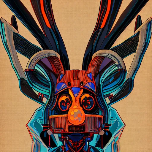 Prompt: cyborg jackalope cyberpunk, anime cel, 8k HD, centered