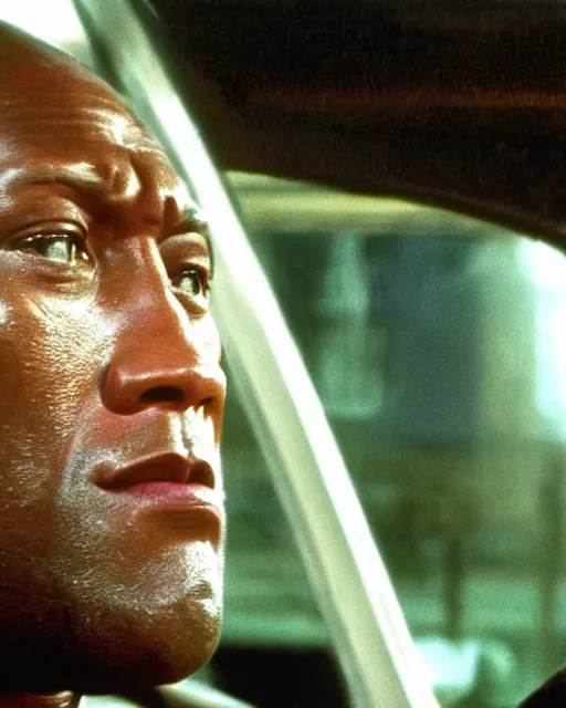 Image similar to film still close - up shot of dwayne johnson as john coffey driving a bus from the movie the green mile. photographic, photography