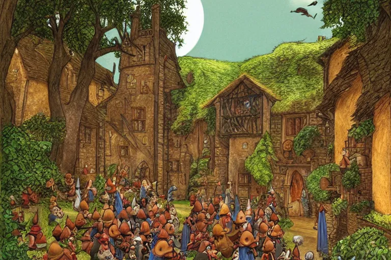 Image similar to an elaborate and dense scene from redwall abbey by brian jacques