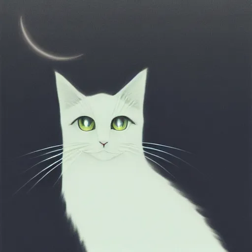 Prompt: black cat, crescent moon, night time, ilya kuvshinov