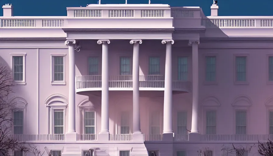 Image similar to washington dc white pink white house, hyperdetailed, artstation, cgsociety, 8 k