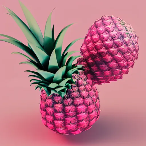 Image similar to 3 d render of a hovering pink pineapple against a pink backdrop with slight sadow underneath ophotorealistic, 4 k, cgsociety, blender, unreal engine 5, sharp details, 3 0 0 dpi