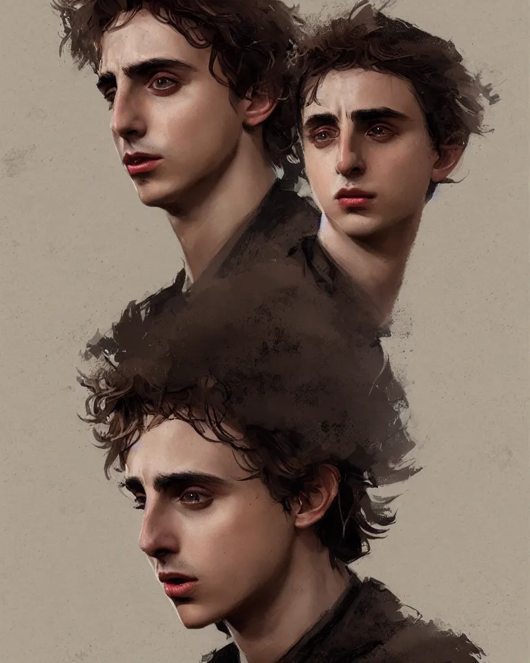 Image similar to portrait of timothy chalamet, artstation, greg rutkowski, 4 k, concept art, matte painting