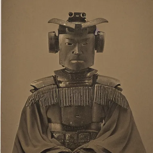 Image similar to portrait of a samurai robot ( c. 1 8 8 0 - c. 1 8 9 2 ) drawing in high resolution by otto eerelman