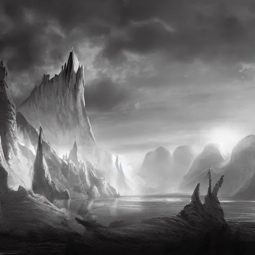 Prompt: the dawning of a new age, black and white matte painting