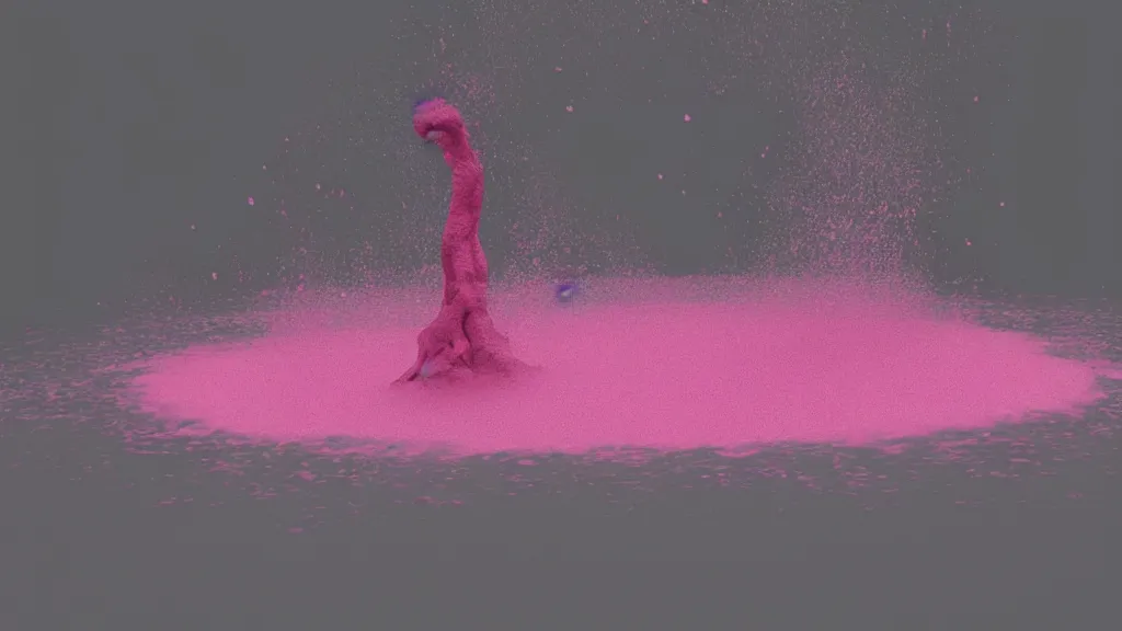 Image similar to a creature silhouette in a large vat of pink liquid, photorealistic, octane render 8 k uhd