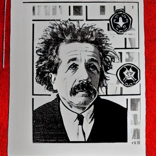 Image similar to halftone journal print of einstein being arrested.