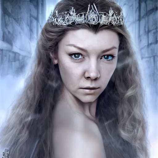 Prompt: head and shoulders photography portrait margaery tyrell in the style of luis royo