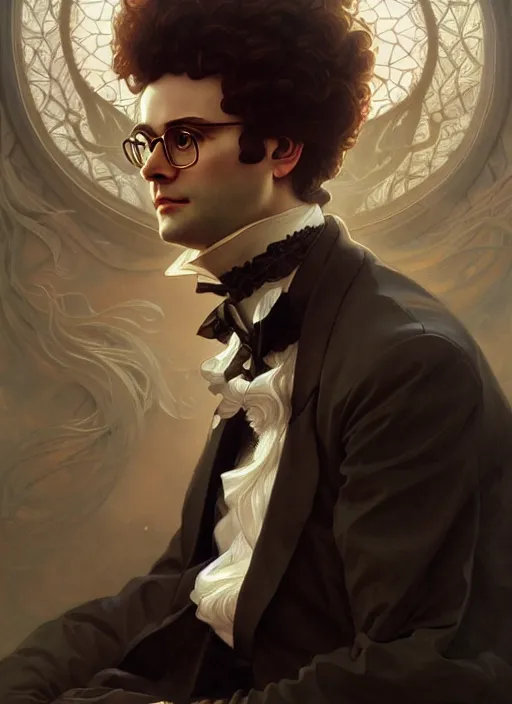 Image similar to portrait of franz schubert, d & d, fantasy, intricate, elegant, highly detailed, digital painting, artstation, concept art, smooth, sharp focus, illustration, art by artgerm and greg rutkowski and alphonse mucha