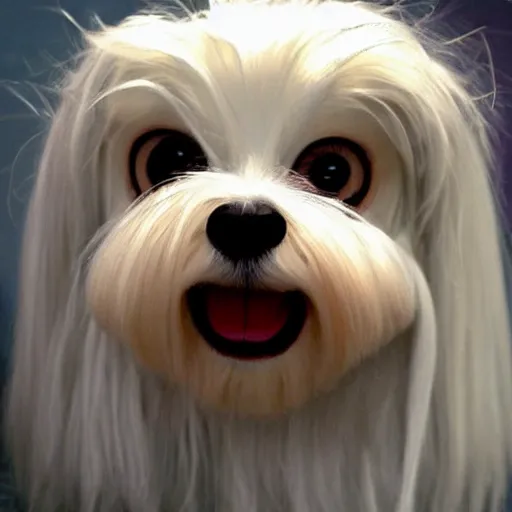 Image similar to cute little anthropomorphic maltese terrier like a gandalf, lord of the rings, lotr, paint