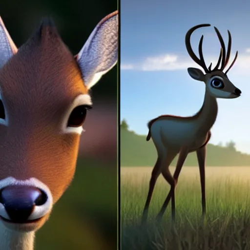 Prompt: live action bambi, 8k resolution, full HD, cinematic lighting, award winning, anatomically correct