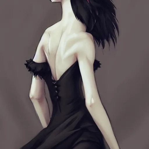 Image similar to wide angle beautiful full body portrait of a strong male anthropomorphic anthro border collie fursona wearing a black dress, character design by charlie bowater, henry asencio, and ross tran, furry art, furaffinity, beautiful, glamor pose, detailed, aesthetic, trending on artstation