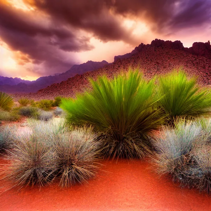 Prompt: hyper realistic, high detail photo of desert oasis monsoon, beautiful, bright lighting