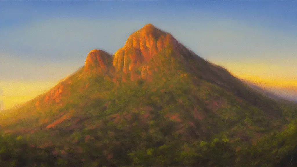 Prompt: High-Quality realist painting of Montserrat Mountain at dawn, peaceful, very detailed, digital art.