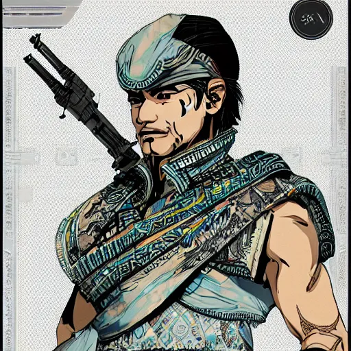 Prompt: 8K detailed illustration of an army general from the an ancient civilization indonesia in the style of Yoji Shinkawa, high resolution